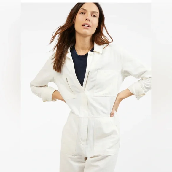 Outerknown ecru ivory long sleeve zip up front station jumpsuit size small new - Picture 3 of 6